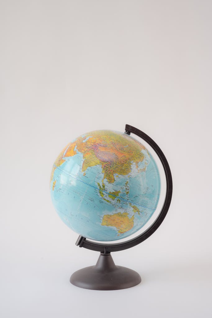 A detailed world globe perfect for geography learning and educational purposes.